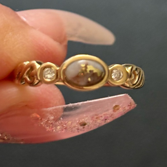 Classic Gold Quartz 14k Ring with Diamonds - Picture 2 of 9